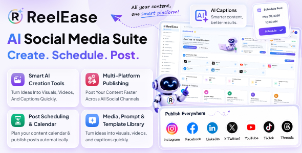 Reelease - AI Social Media Automation, Content Generation, AI Video & Viral Reels | Node.js