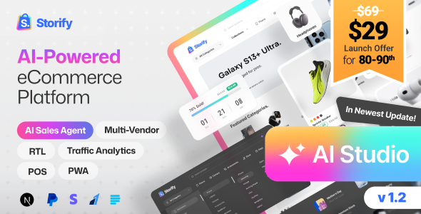 Storify - NextJs eCommerce Platform with POS, AI Sales Agent, PWA & Multi-Vendor
