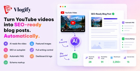 Vlogify – AI YouTube to Blog Post Generator for WordPress