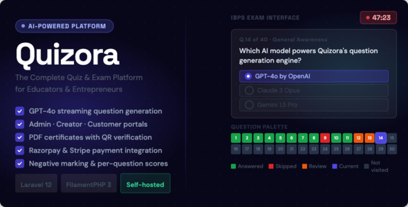 Quizora – AI Quiz & Exam SaaS Platform with Payments and Certificates