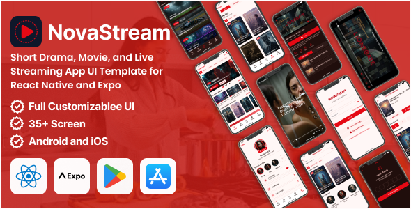NovaStream - Short Drama and Streaming React Native Expo Template